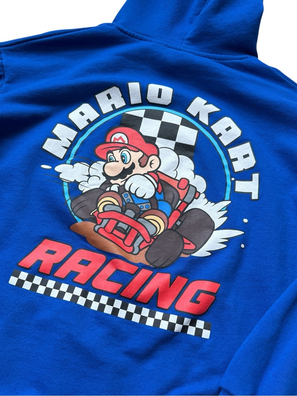 Mario Kart Racing Graphic Hoodie Blue Nintendo Pullover Sweatshirt Youth 14/16